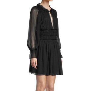 Rebecca Taylor Long Sleeve Silk Chiffon Dress in Black